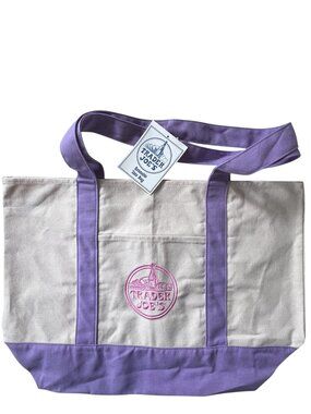 Trader Joe's 2026 Large Pastel Spring Canvas Tote Bag Lavender - Limited Edition